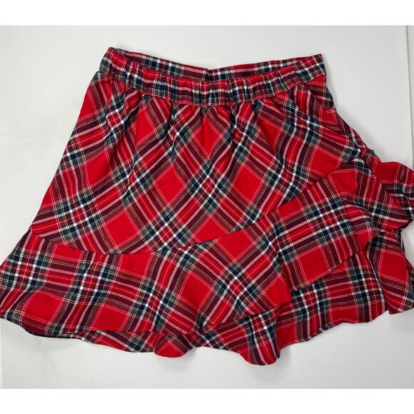 H&M Red Plaid Mini Skirt Elastic in back with Ruffles PreOwned Flirty Schoolcore - Picture 2 of 8